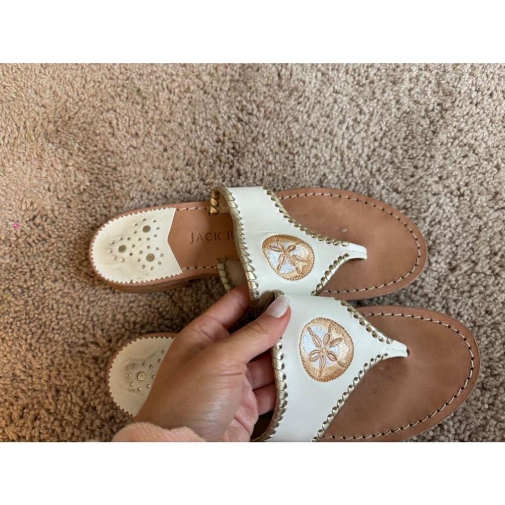 Jack Rogers Sand Dollar Embroidered Leather Sandals - Size 7.5